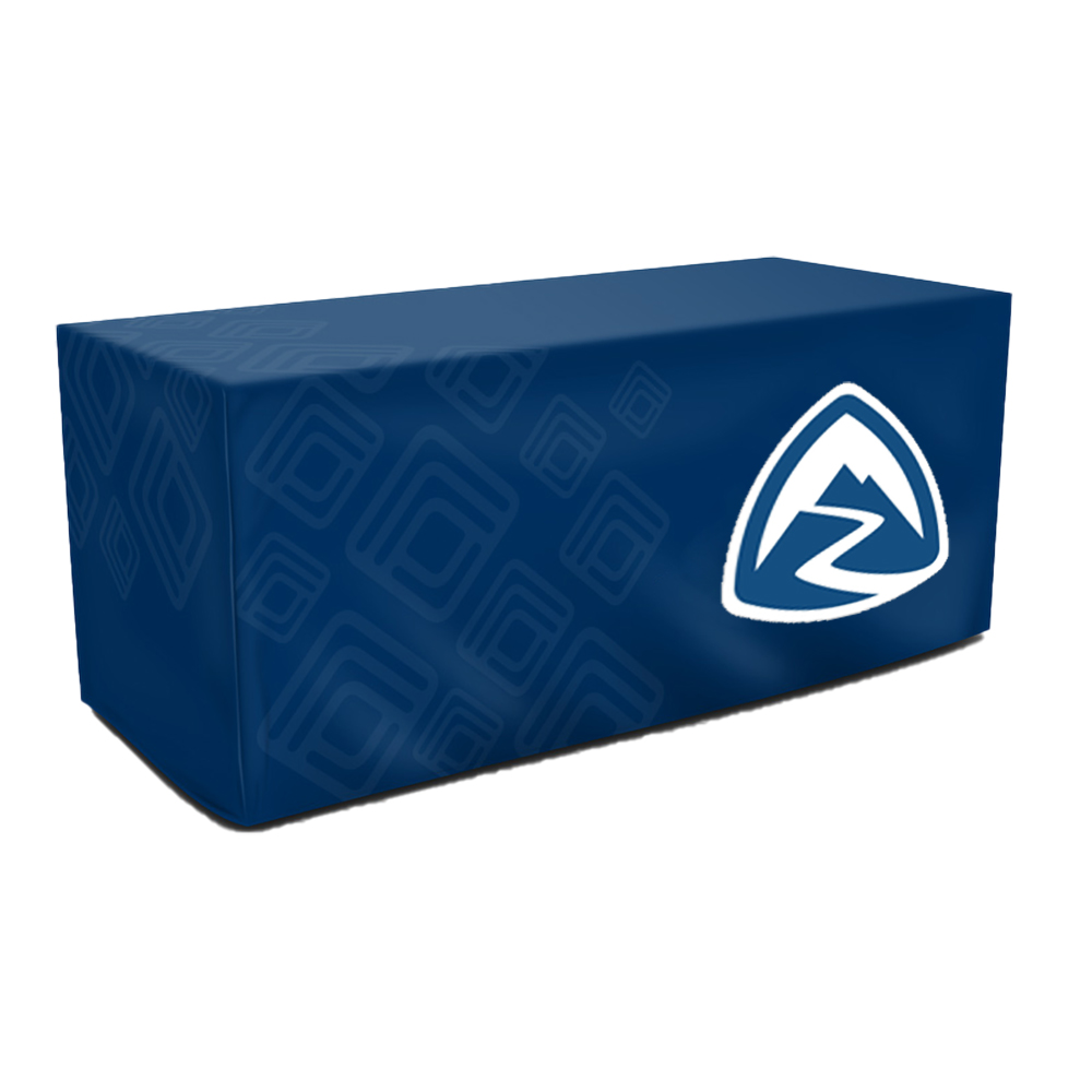 Branded tablecloth in navy with logo design, branded with your logo